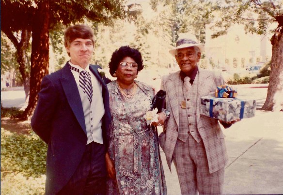 Me, Myrtle, and Andrew Davis, just before my brother's wedding, 23 June 1984.
